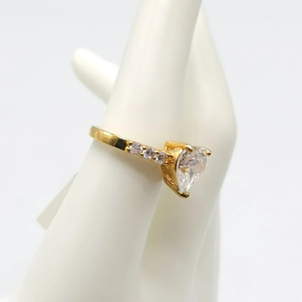 Clear Rhinestone Heart Shaped Gold Vermeil Over Sterling Silver Ring Size 7 - Picture 3 of 6